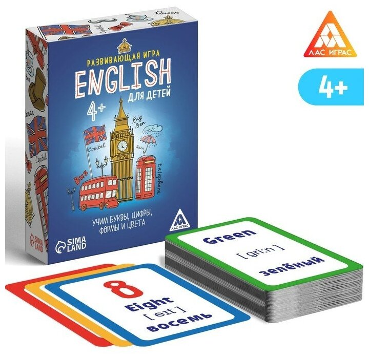 ЛАС играс Настольная игра «English для детей», 70 карт