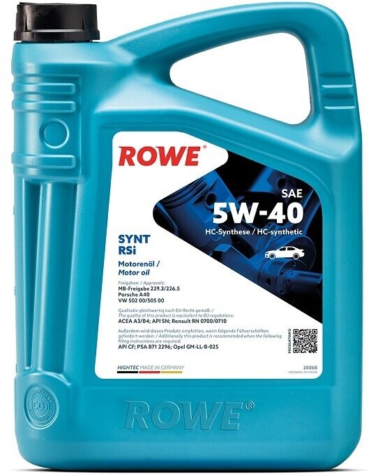 Синтетическое моторное масло ROWE Hightec Synt RSi SAE 5W-40, 5 л, 5 л