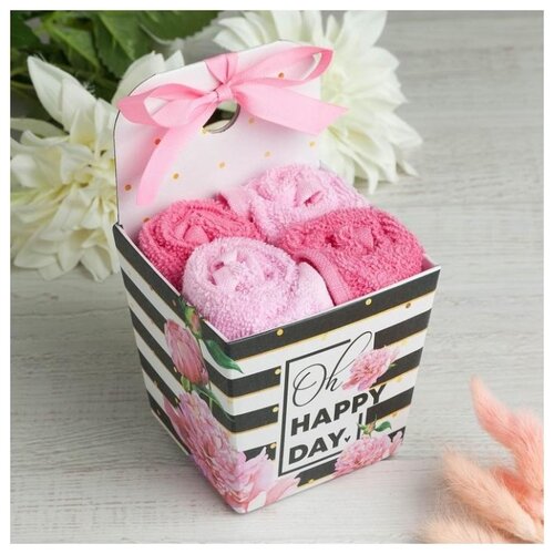 фото Набор махровых салфеток "happy day" 30х30 см-4шт, хлопок, 340 г/м2 этель