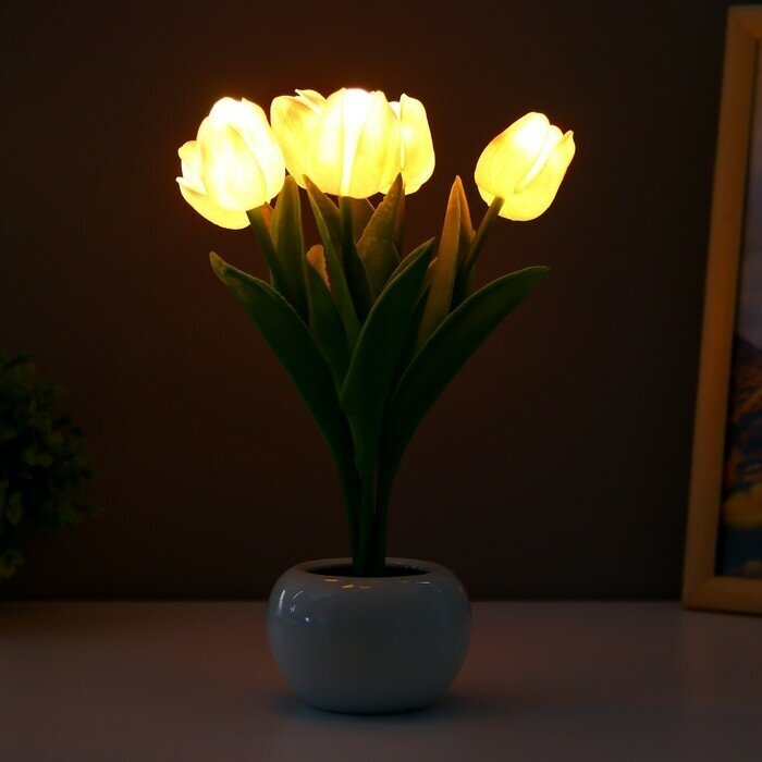 Ночник "Розовые тюльпаны" LED Вт К розовый - фотография № 3