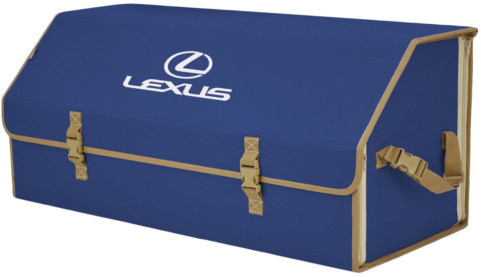 Органайзер-саквояж в багажник "Союз" (размер XXL). Цвет: синий с бежевой окантовкой и вышивкой Lexus (Лексус).