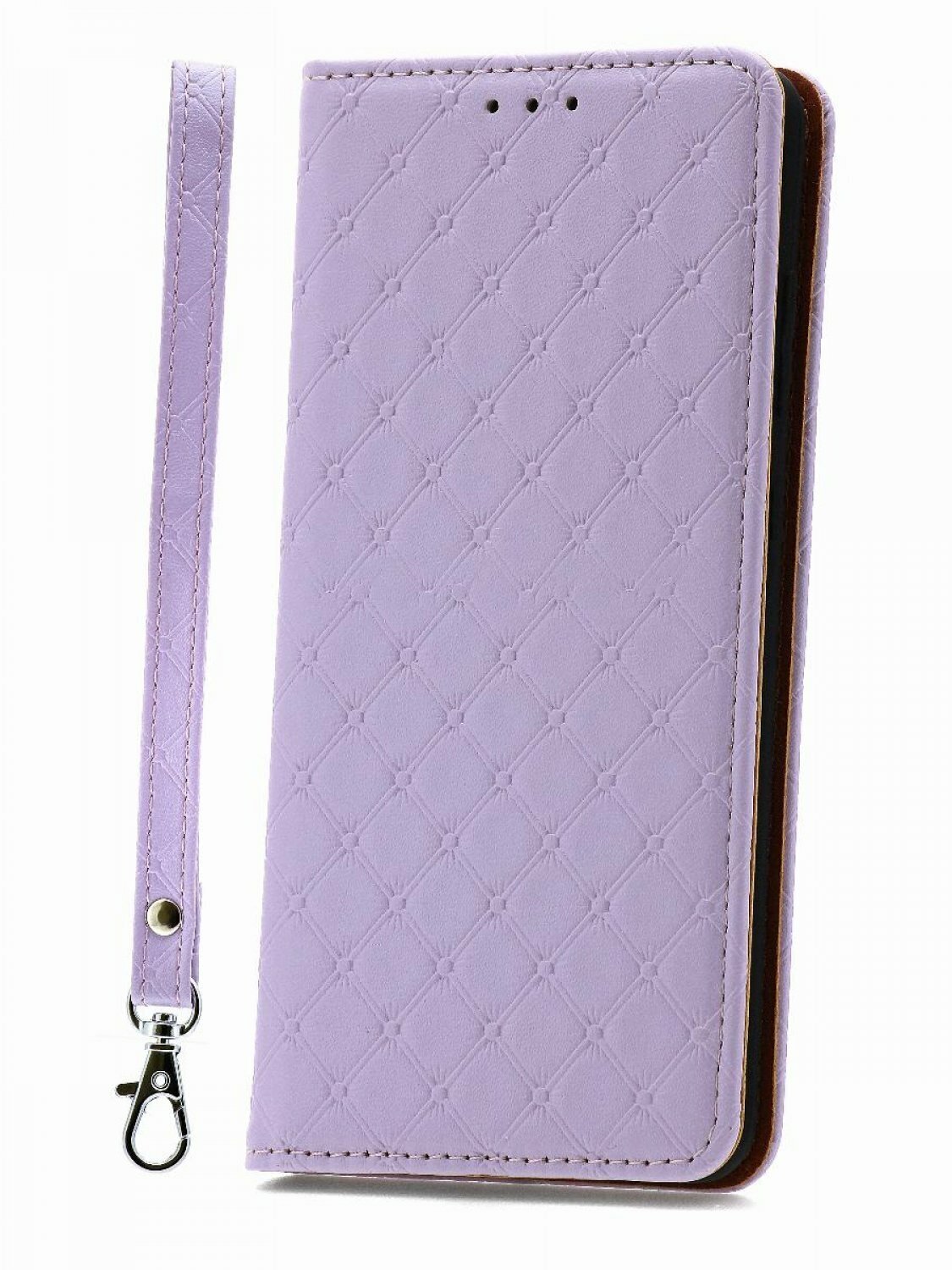 Чехол на iPhone 13 Kruche Royal view фиолетовый книжка с карманом для карт противоударный кейс с магнитом с защитой камеры с подставкой с ремешком