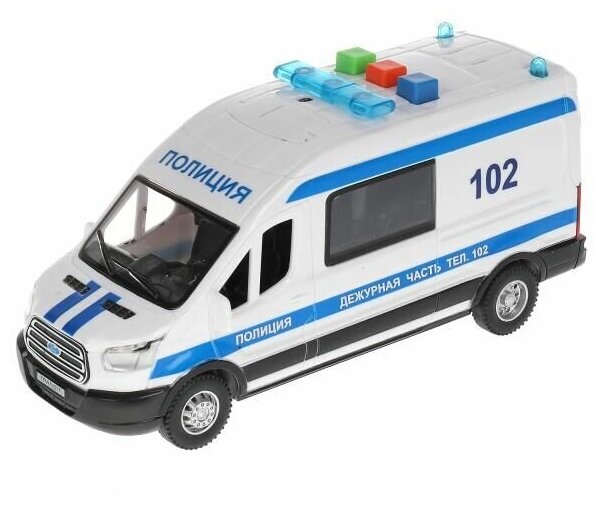 Модель машины Технопарк Ford Transit Полиция, пластиковая, белая, инерционная, свет, звук, 16 см ТRАNSIТVАN-16РLРОL-WН