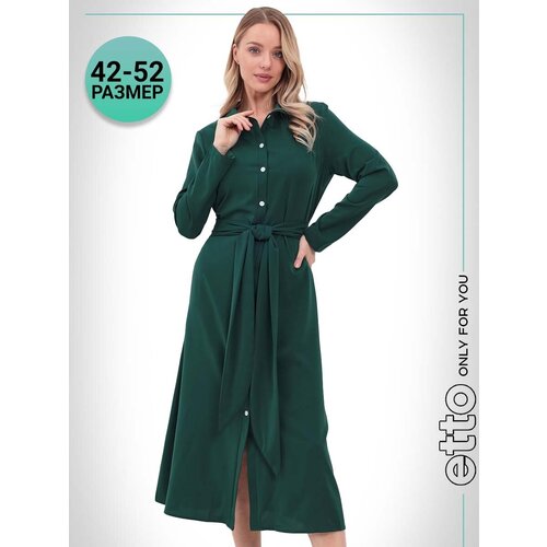 фото Платье-рубашка etto, прямой силуэт, макси, размер 42, зеленый
