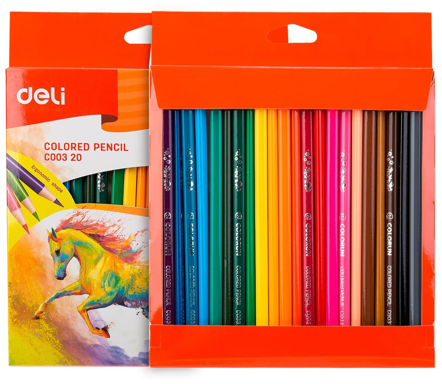 Карандаши цветные Deli EC00320 ColoRun трехгранный тополь 24 цвета коробка/европодвес (24 штуки)