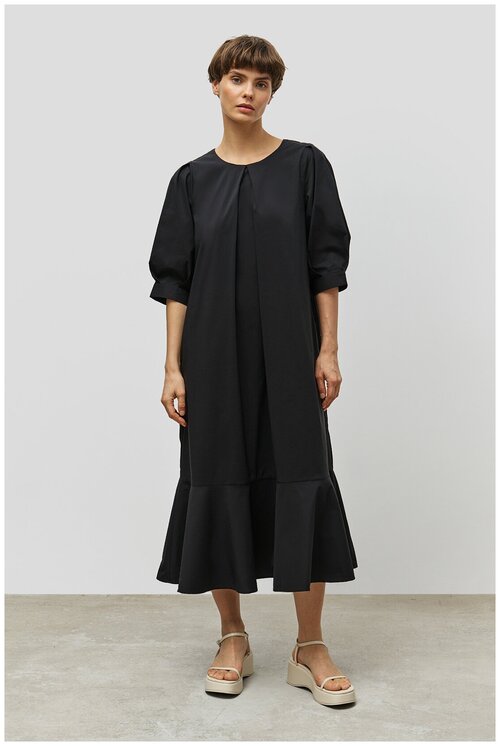 Платье Baon, трапециевидный силуэт, миди, размер 44, черный