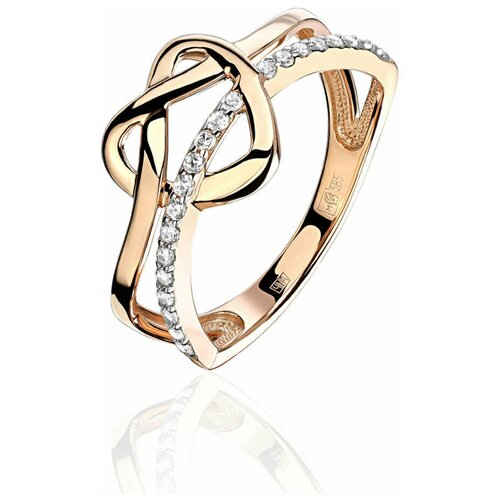 фото Кольцо эстет, красное золото, 585 проба, фианит, размер 17.5