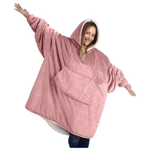 Толстовка-плед / одеяло с капюшоном и карманом Huggle Hoodie розовый