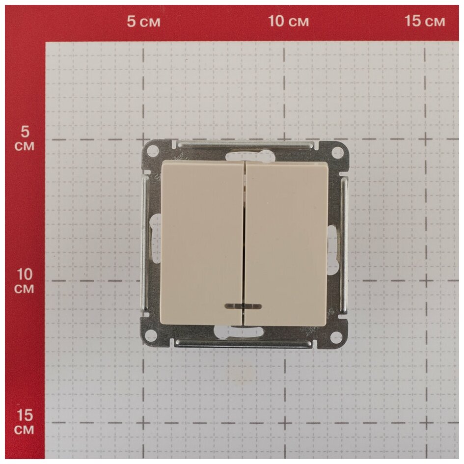 Выключатель двухклавишный встраиваемый Schneider Electric Atlasdesign, 10 A, с подсветкой, бежевый - фотография № 6