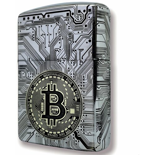 Зажигалка бензиновая Zippo(Armor) Bitcoin Custom Хром с глубокой объемной гравировкой