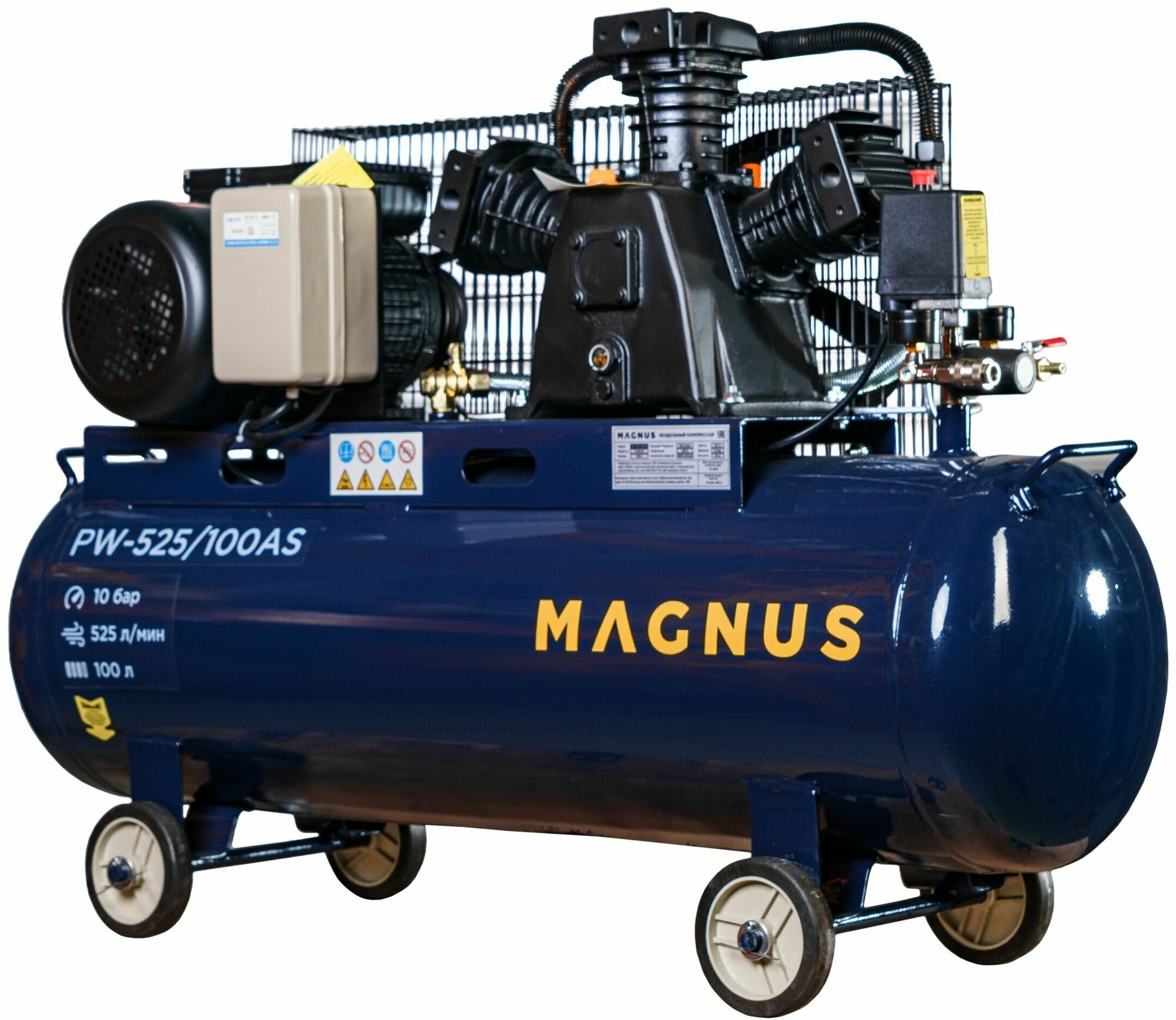 Компрессор воздушный масляный Magnus 525-100AS, 100 л, 3000 Вт 220в 10 бар — фото 1