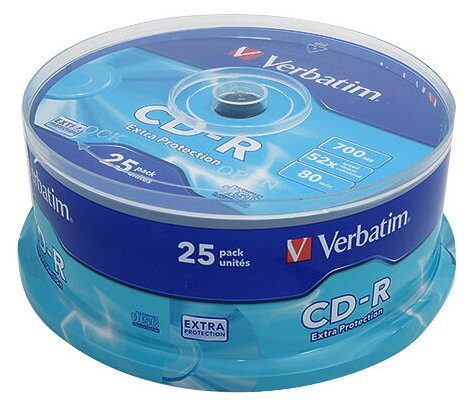 Verbatim Диск CD-R Verbatim 700Mb 52x Cake Box, 25шт (43432)
