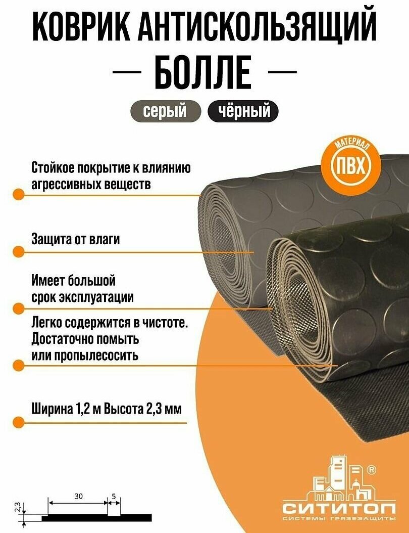 Противоскользящее покрытие "BOLLE" ("Монетка") 1,2х3 м черный