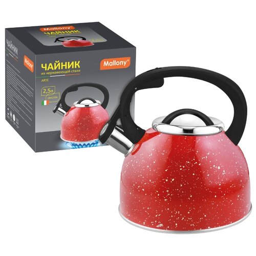 фото Чайник нержав. 2,5 л со свистком "arte" (красный) (1/12) "mallony"