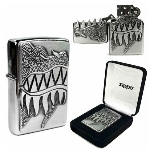 Зажигалка бензиновая Zippo 28969 Fire Dragon Brushed Chrome