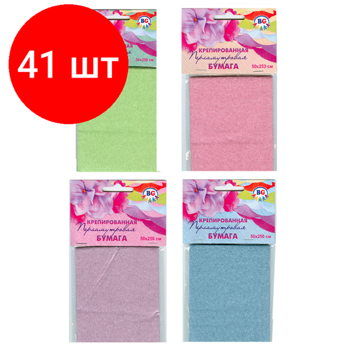 Комплект 41 шт Крепированная перламутровая цветая бумага BG 50250см в пакете с европодвесом 1533₽