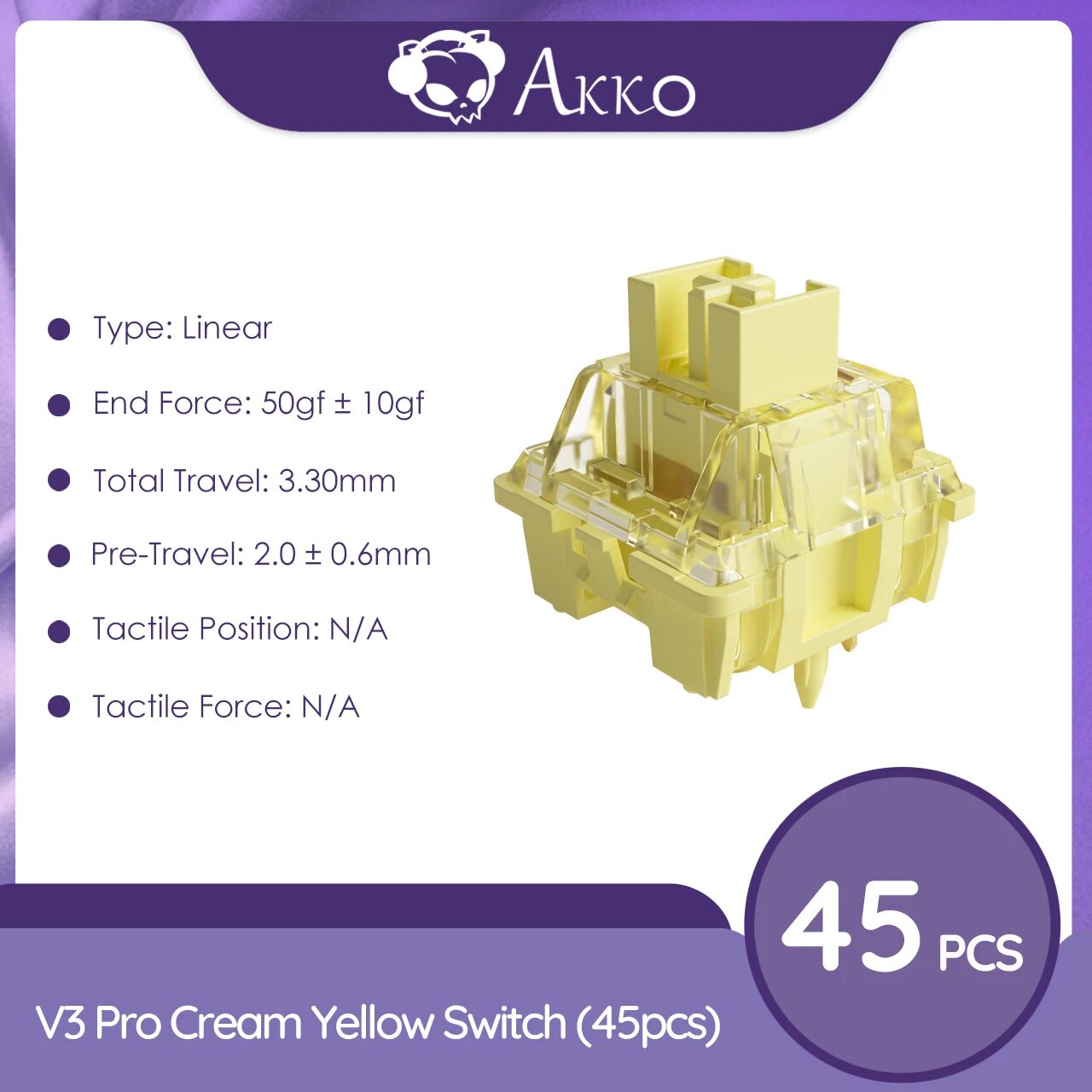 Akko V3 pro кремово-желтые линейные переключатели 5-контактные (45 шт), V3 Pro 1 Box(45pcs)