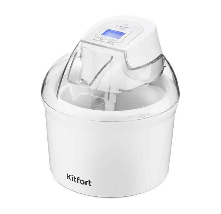 Мороженица Kitfort KT-1808 полуавтоматическая 12 Вт чаша 1.5 л таймер 45 минут LED-дисплей белая