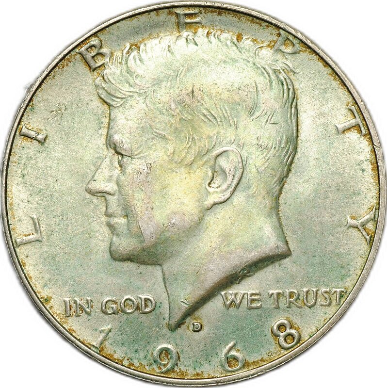 (1968d) Монета США 1968 год 50 центов 2. Серебро, 400 Кеннеди Серебро Ag 400 XF