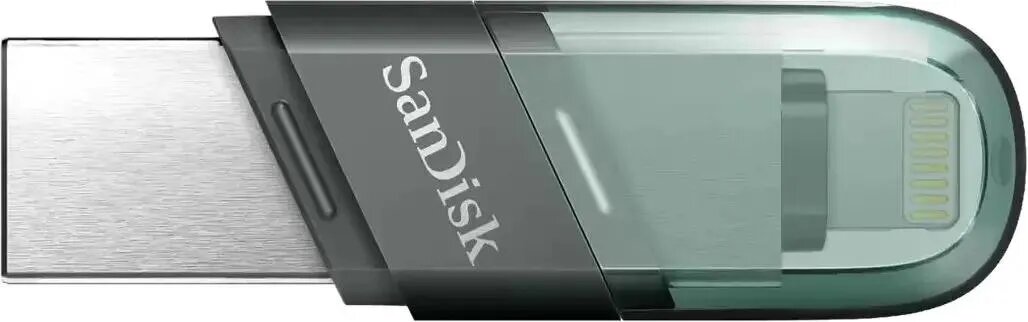 Флешка USB Sandisk iXpand Flip 64ГБ, USB3.1, зеленый и серебристый [sdix90n-064g-gn6nn]