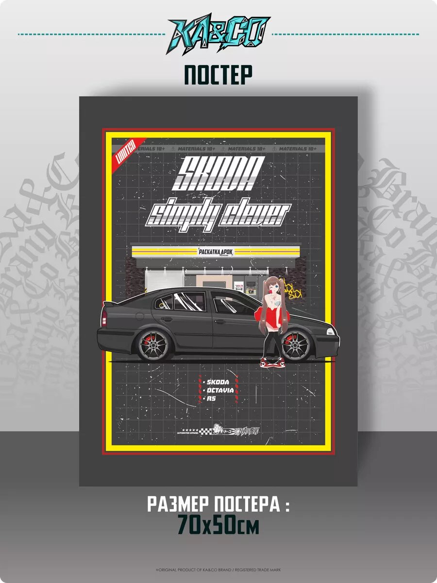 Плакат на стену постер интерьерный Skoda Octavia RS Magazine