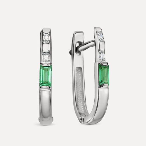 Изображение товара Серьги, белое золото, 585 проба, бриллиант, изумруд