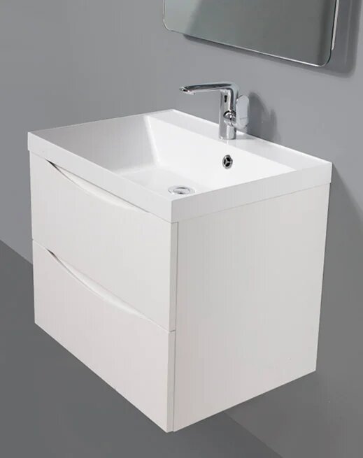 Мебельная раковина BelBagno Marino-Regina 60 накладная, из искусственного камня, белая, раковина для ванной, прямоугольная — фото 1