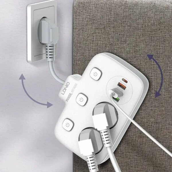 Тройник-удлинитель LDnio "SE 2435", 2 розетки и 2 USB порта, 2500 Вт — фото 1