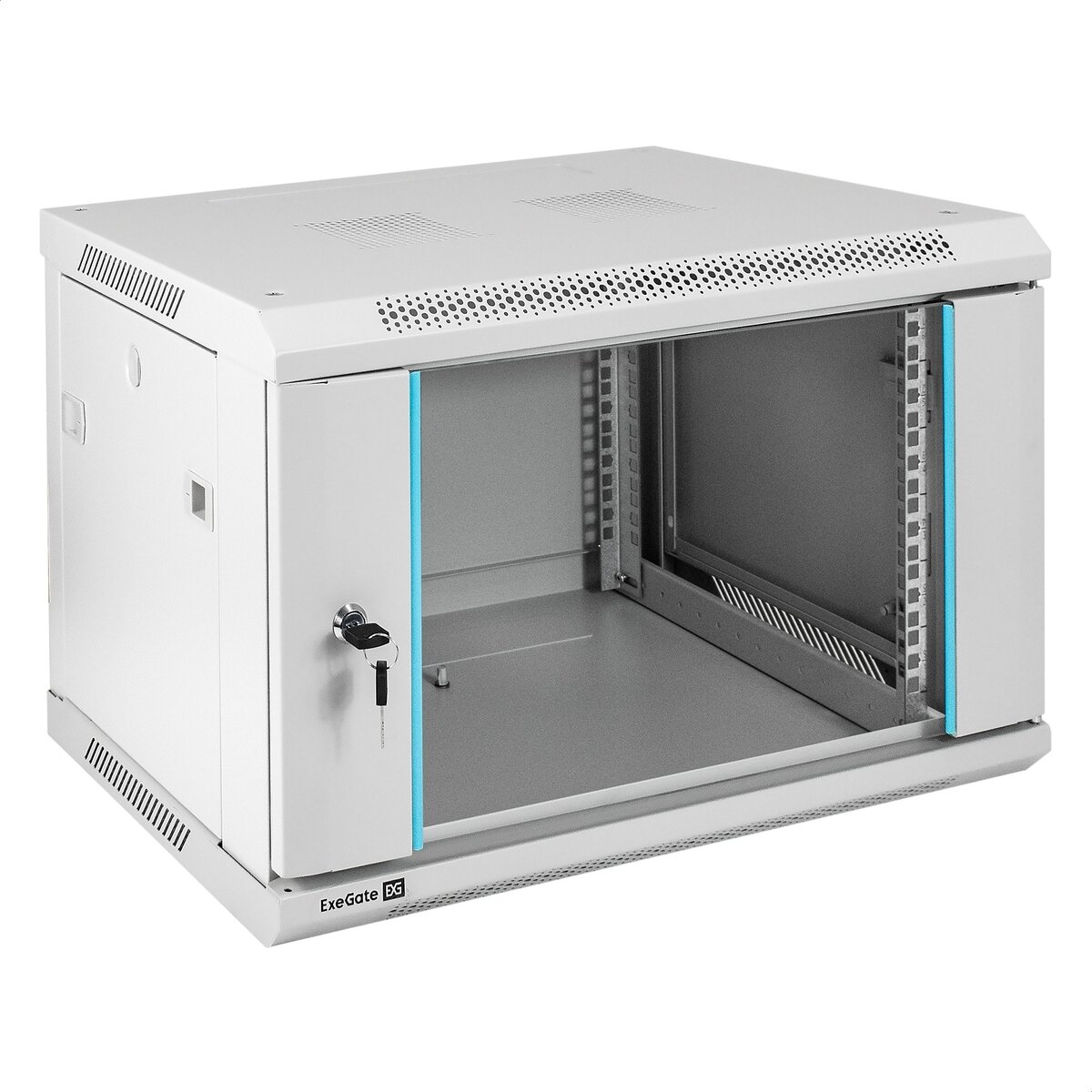 ExeGate EX298599RUS Шкаф телекоммуникационный 19" настенный 6U EC-WM-6U.450. G. GREY (19” 6U 600x450x370mm (ШхГхВ) передняя дверь закаленное стекло съемные боковые панели пыле- и влагозащита IP23 светло-серый RAL 7035)