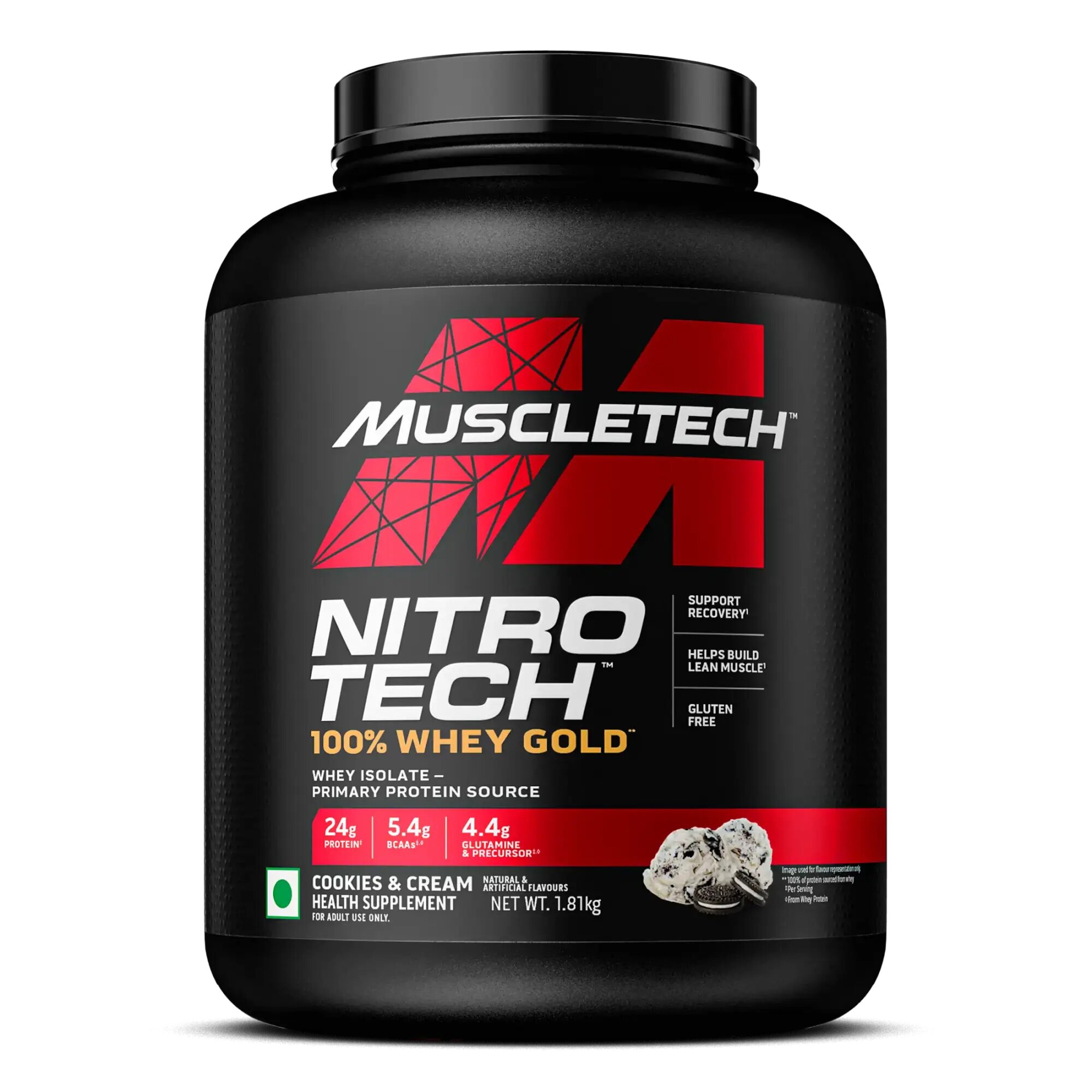 Изолят сывороточного протеина MuscleTech Nitro-Tech, со вкусом печенья, 2,27 кг 24протеин 5.3gr BCAA 4gr глютамин