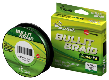 Шнур Bullit Braid Allvega 270м, 0,30мм,23.4 кг темно-зеленая