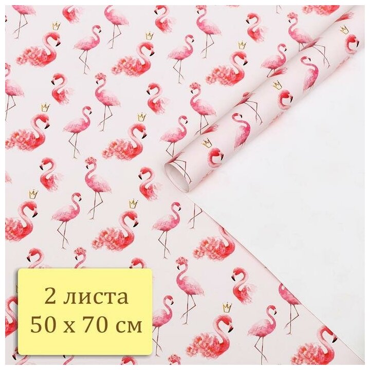 Набор бумаги упаковочной глянцевой "Фламинго", 2 листа 50 × 70 см