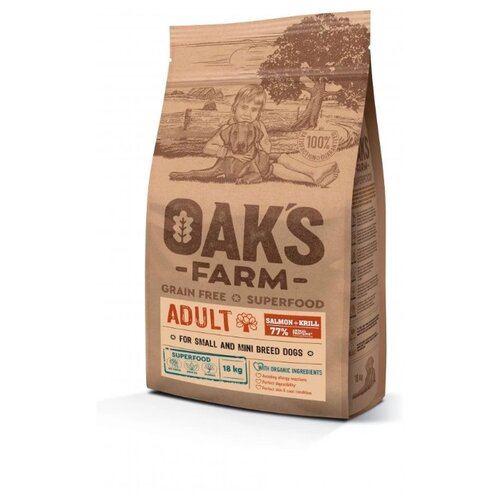 Сухой корм для собак Oak's Farm беззерновой, лосось, криль 1 уп. х 1 шт. х 2 кг (для мелких и карликовых пород)