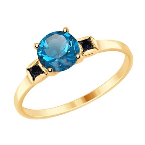 фото Sokolov кольцо из золота с синим топазом и чёрными фианитами 714926, размер 16.5