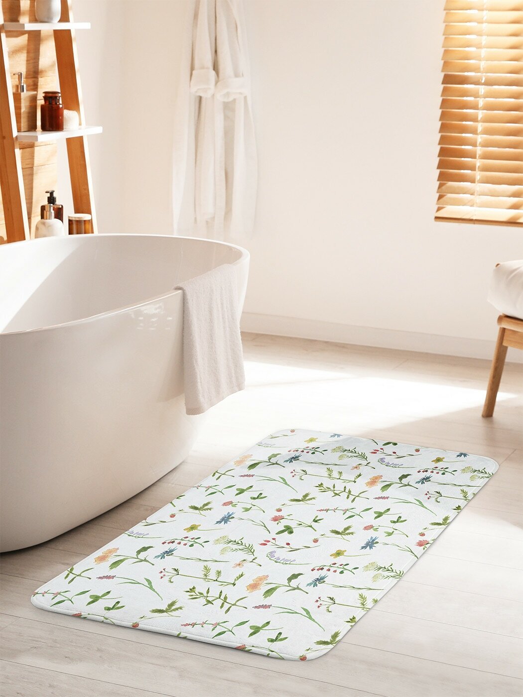 Коврик для ванной комнаты и туалета противоскользящий JoyArty "Цветочная ботаника" 60х100 см