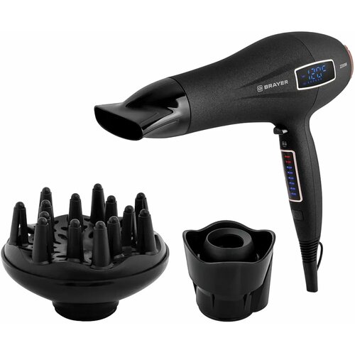 Фен BRAYER BR3001 2200 Вт 6 скоростей 8 температурных режимов сенсорное управление серый 946500₽