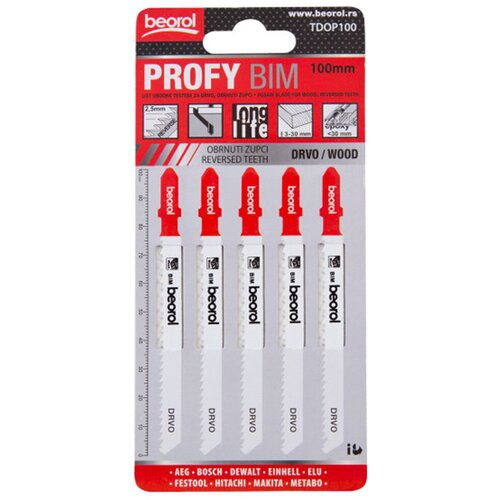 Пилки для электролобзика универсальные Beorol Profy 100 мм шаг 25 мм 5 шт 1119₽