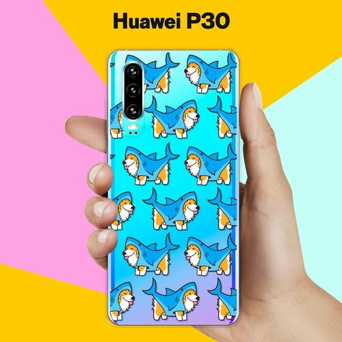 Силиконовый чехол на Huawei P30 Акула-Корги / для Хуавей П30 силиконовый чехол акула на huawei p30
