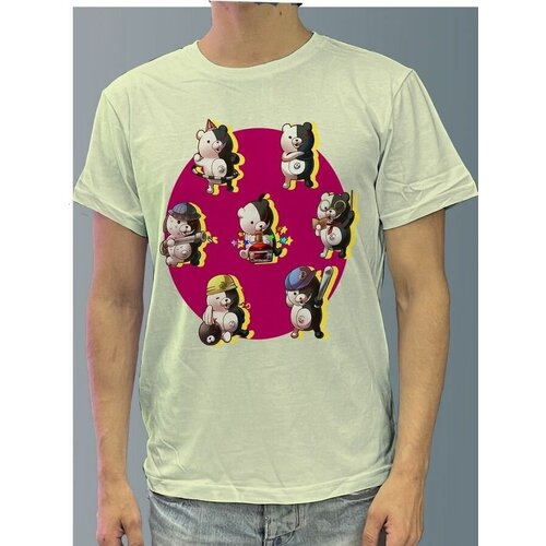 фото Футболка мужская белая молочный оттенок из хлопка с dtf рисунком аниме данганромпа - 1086 будь на стиле