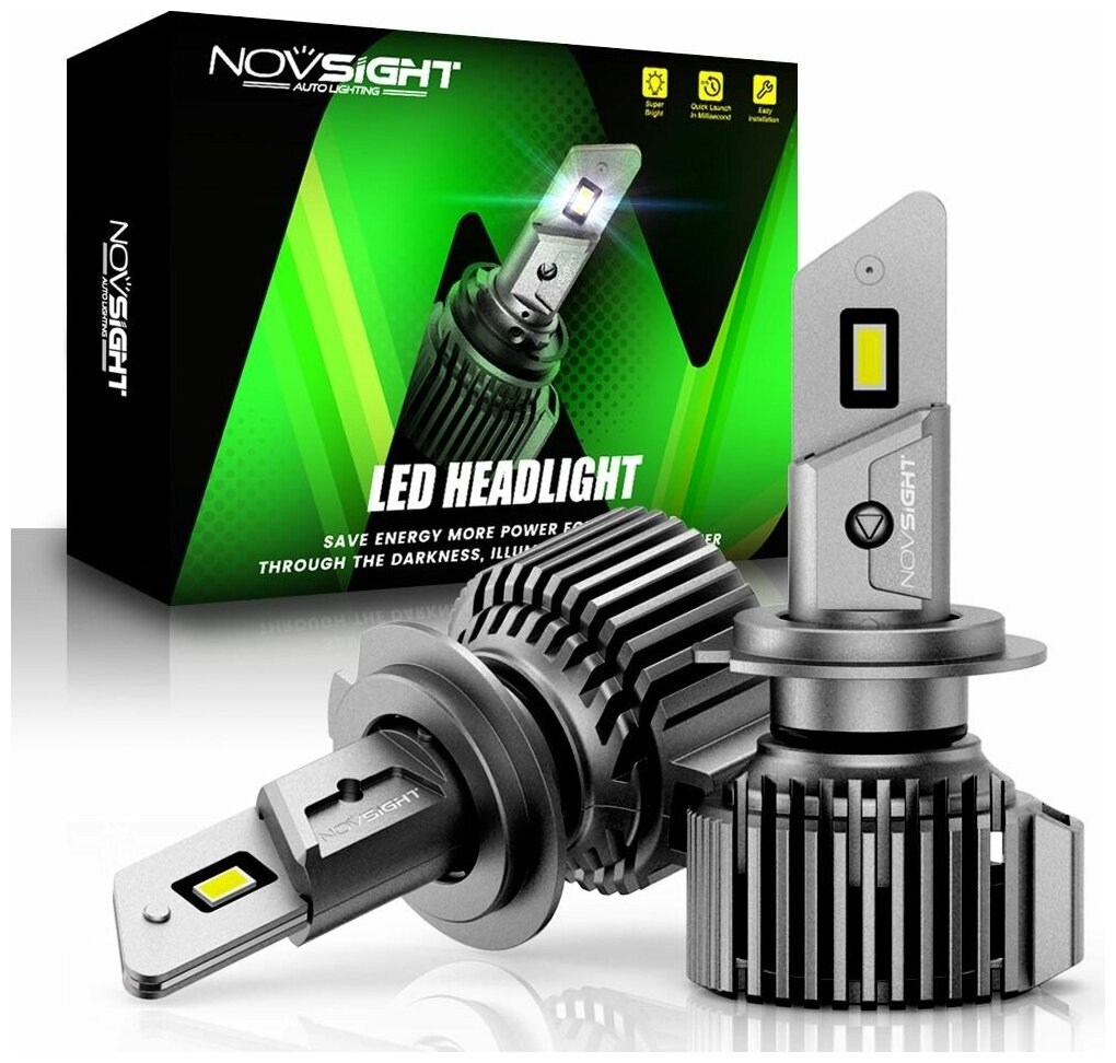 Светодиодная лампа Novsight N52 H7 цоколь PX26d 100Вт 2шт 6500К 20000Лм белый свет LED автомобильная