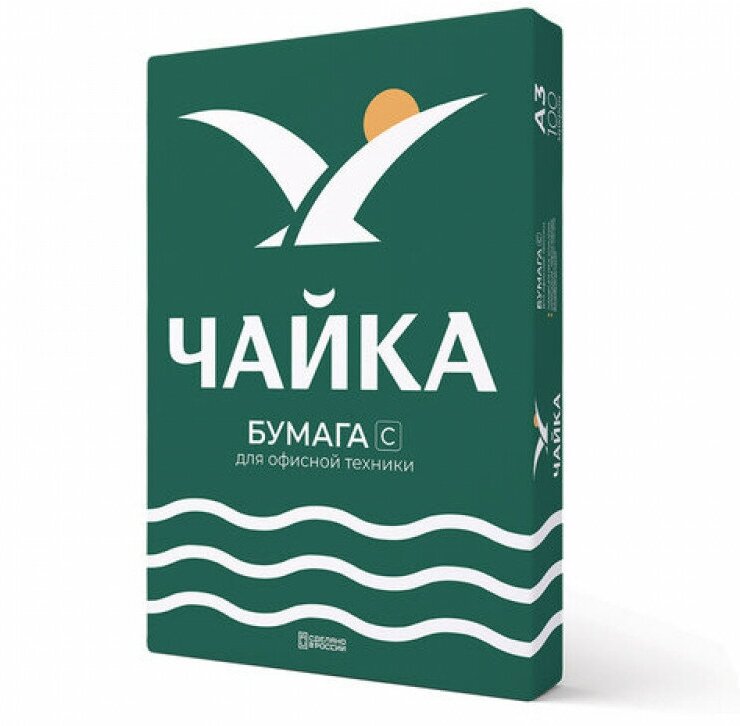 Бумага офисная большого формата (297х420), А3, 80 г/м2, 500 л, марка С, чайка, 146% (CIE)