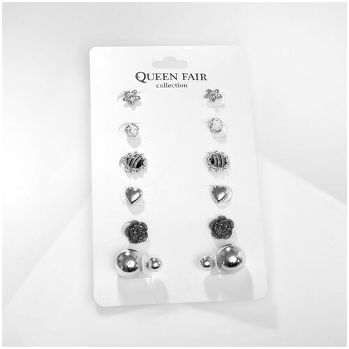 Серьги пусеты Queen Fair, стекло, пластик, мультиколор, синий набор серьги 6 пар цацки бабочки сердечки цвет бело сиреневый в серебре 6967267