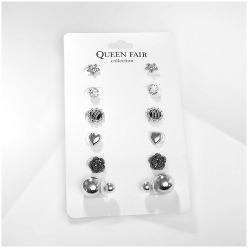 Серьги пусеты Queen Fair, стекло, пластик, мультиколор, синий бант шар no5 синий в серебре