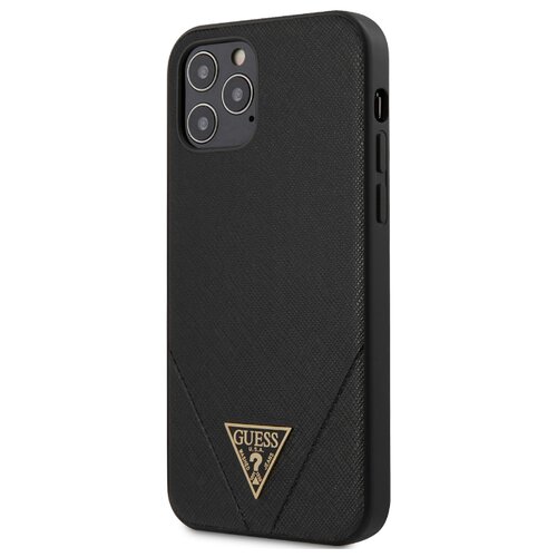 Чехол Guess для iPhone 12/12 Pro (6.1) PU Saffiano Triangle metal logo Hard Black