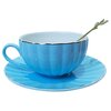 Чайный набор Ракушка из керамики, чашка с блюдцем, голубой, 12х5х12 см, MARMA MM-CUP-01 - изображение