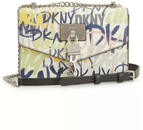 Сумка DKNY молочного цвета с принтом в виде граффити через плечо Elissa Graffiti Print Small Shoulder Flap Handbag