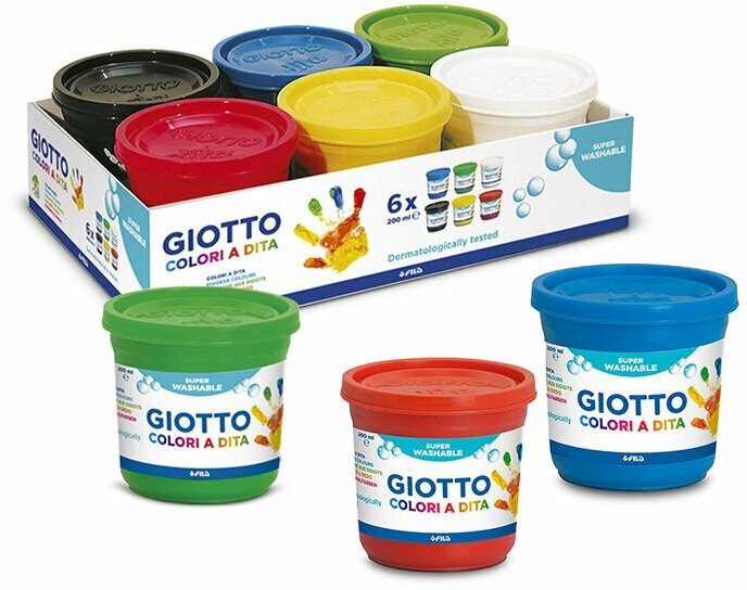 Набор красок Giotto Finger Paint, для рисования руками, 200 мл, 6 цветов