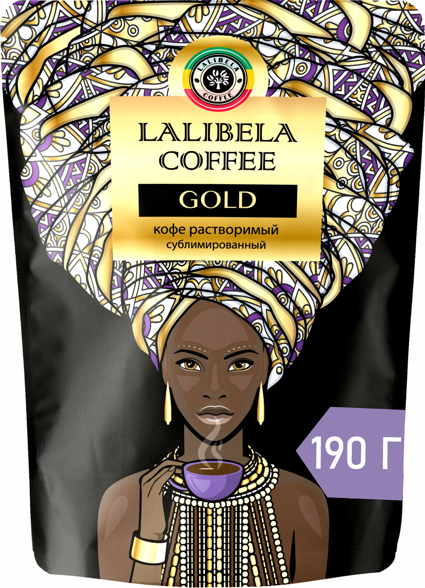 Кофе растворимый сублимированный LALIBELA COFFEE GOLD, freeze-dried в мягкой упаковке, 190 гр