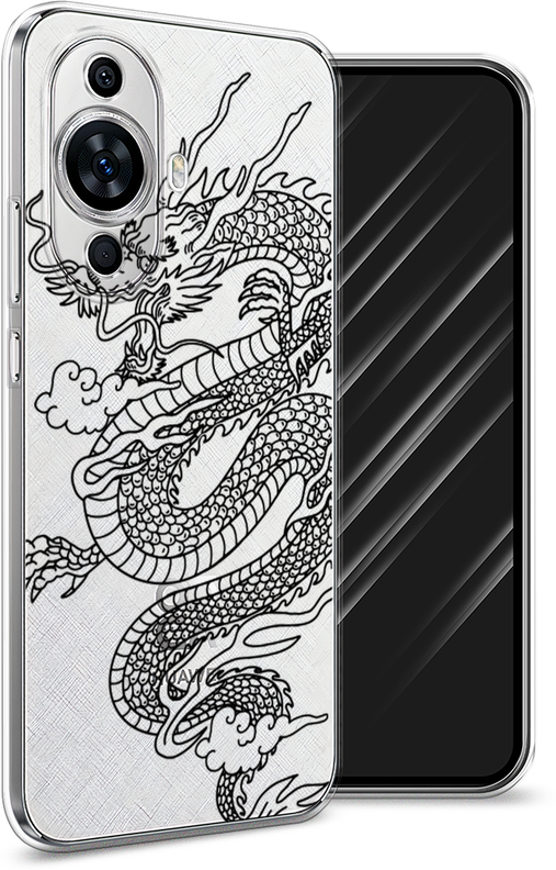 Силиконовый чехол на Huawei Nova 11/12S / Хуавей Нова 11/12S "Большой китайский дракон", прозрачный