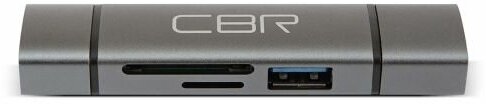 Карт-ридер CBR Gear Type-C/USB 3.0 (2 в 1), до 5 Гбит/с, microSD/T-Flash/SD/SDHC/SDXC, доп. выход USB 3.0 хаб, поддержка OTG, алюминиевый корпус